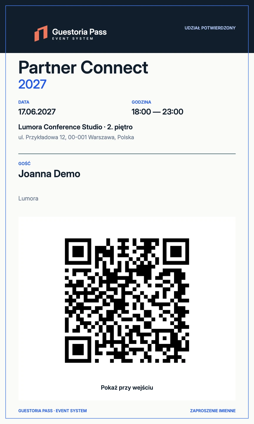 Pełny imienny bilet Business z kodem QR